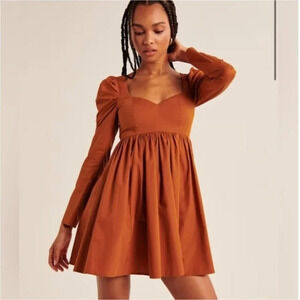 Abercrombie  & Fitch Poplin Babydoll Long Sleeve Dress Burnt Orange Small Petite
